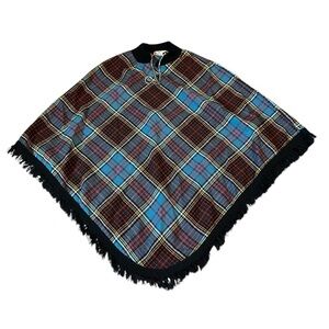 Plaid vintage 1960s Poncho with Fringe